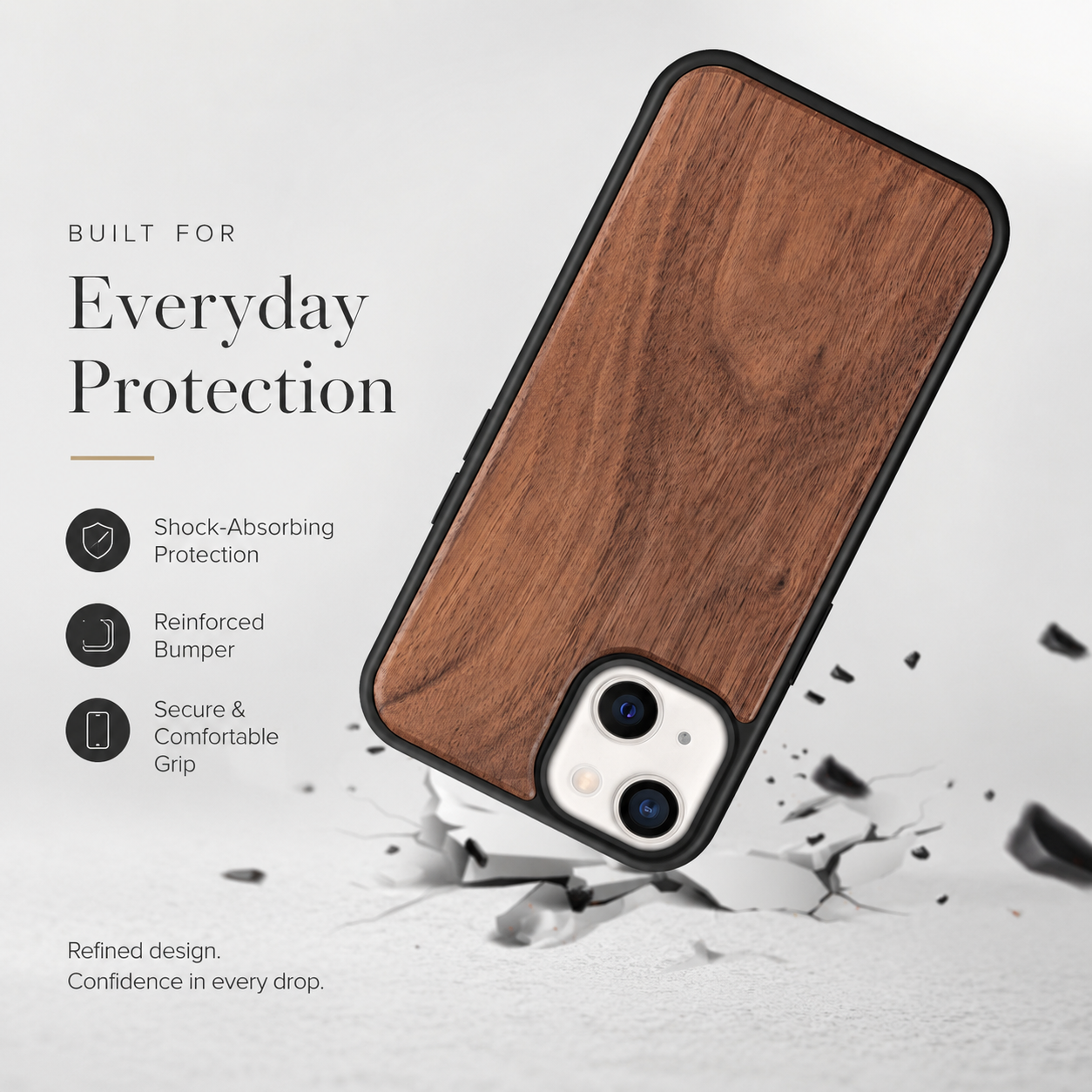 Premium iPhone Case MagSafe Compatible Solid Bamboo Wood Cover Shockproof Slim Natural Design