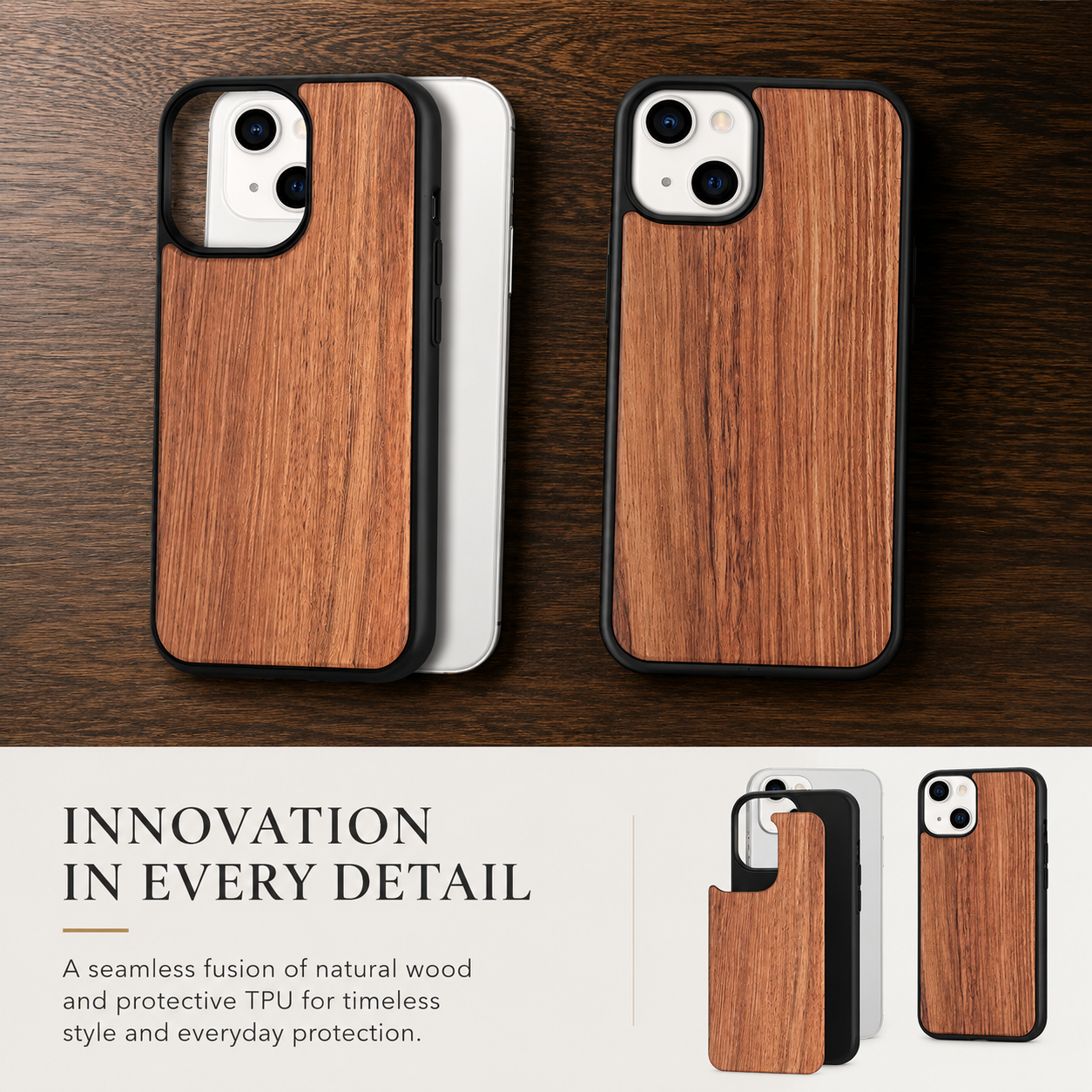 Premium iPhone Case MagSafe Compatible Solid Bamboo Wood Cover Shockproof Slim Natural Design
