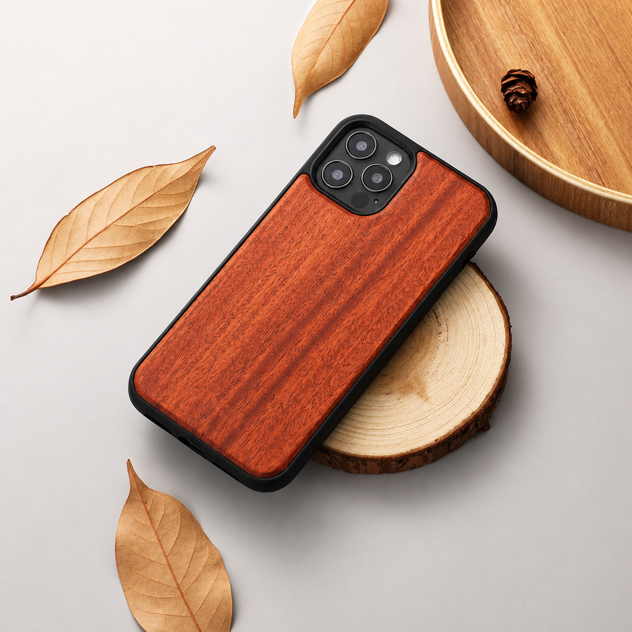 Premium iPhone Case MagSafe Compatible Solid Bamboo Wood Cover Shockproof Slim Natural Design