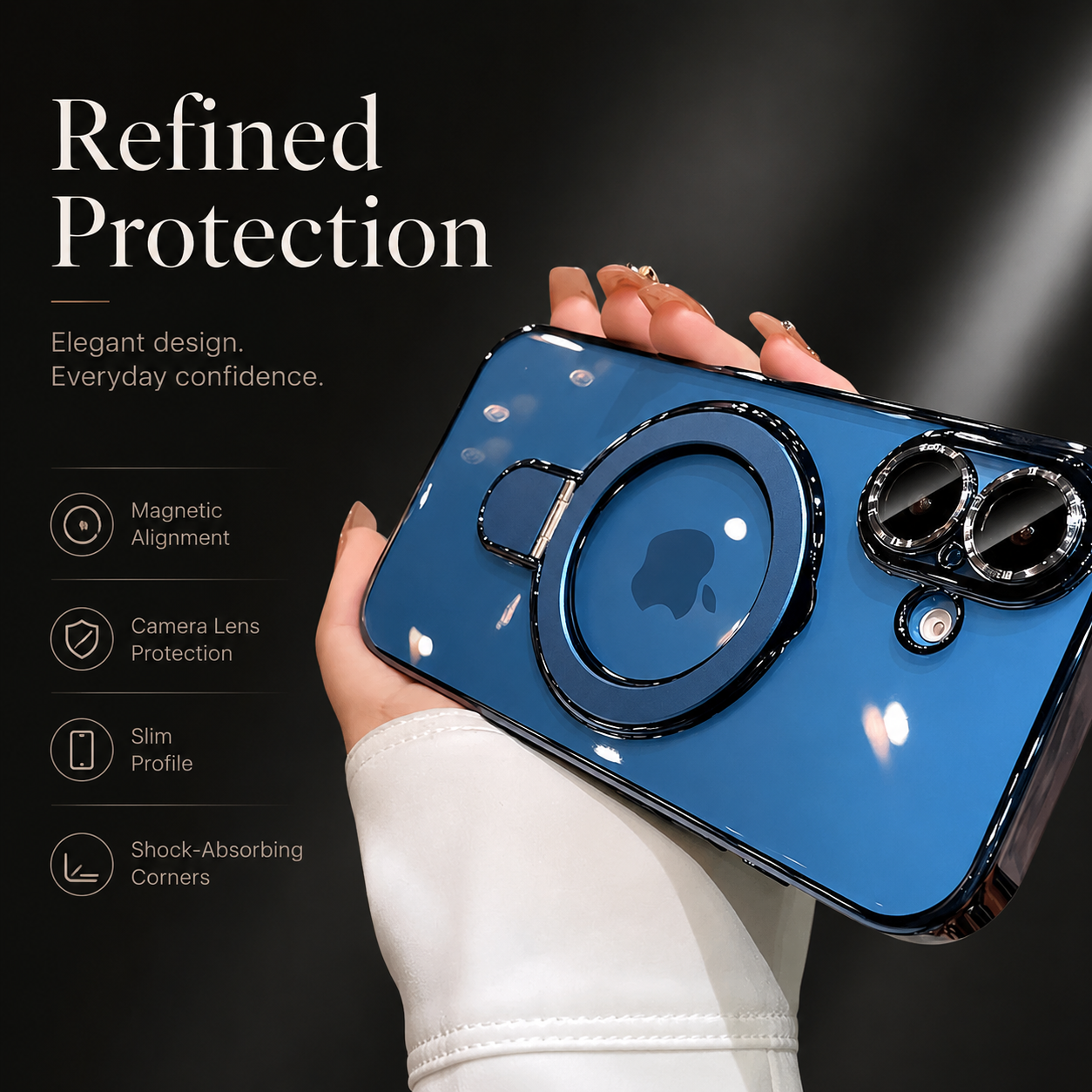 Premium iPhone Case MagSafe Compatible Transparent Acrylic Cover Built-in Stand Shockproof Slim Design
