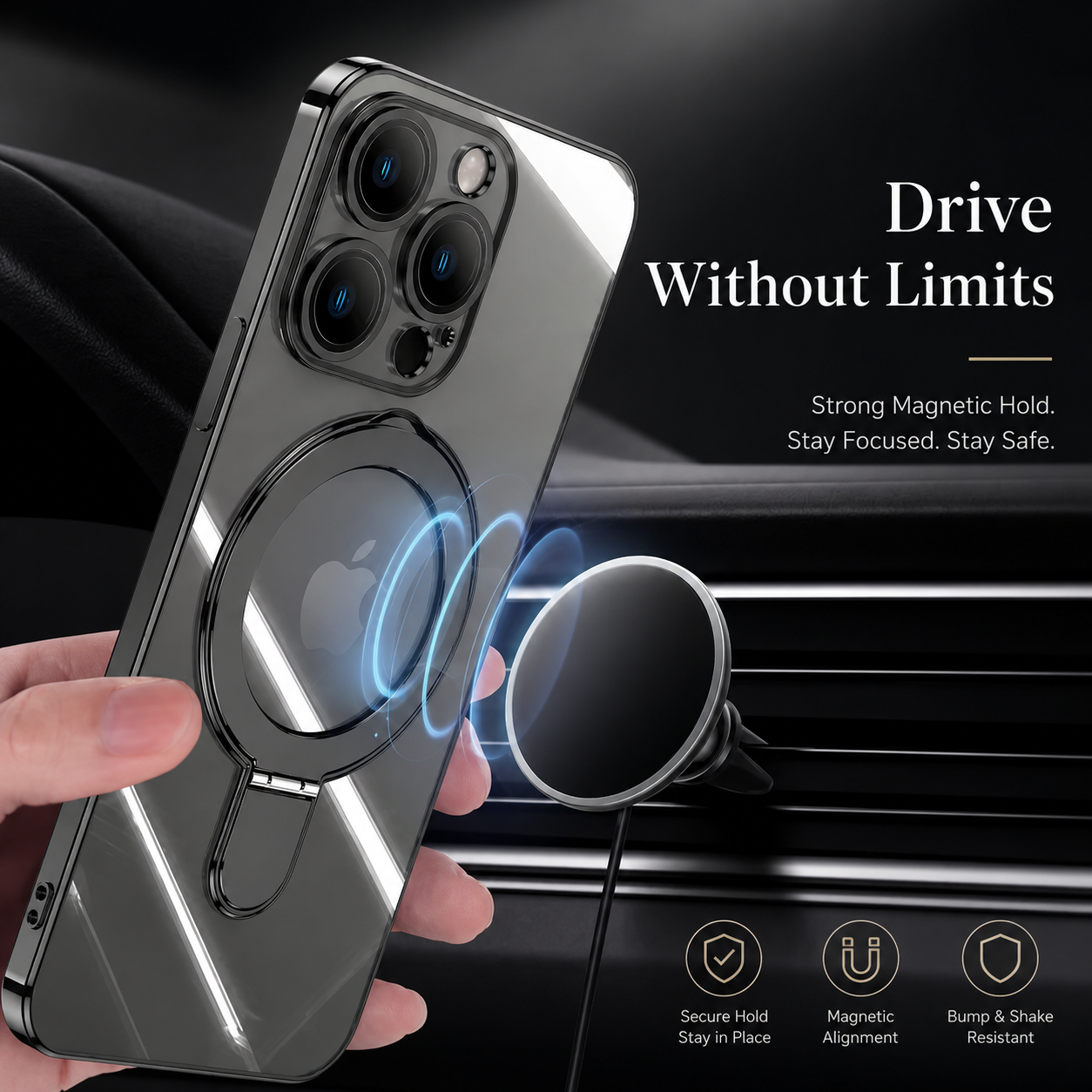 Premium iPhone Case MagSafe Compatible Transparent Acrylic Cover Built-in Stand Shockproof Slim Design