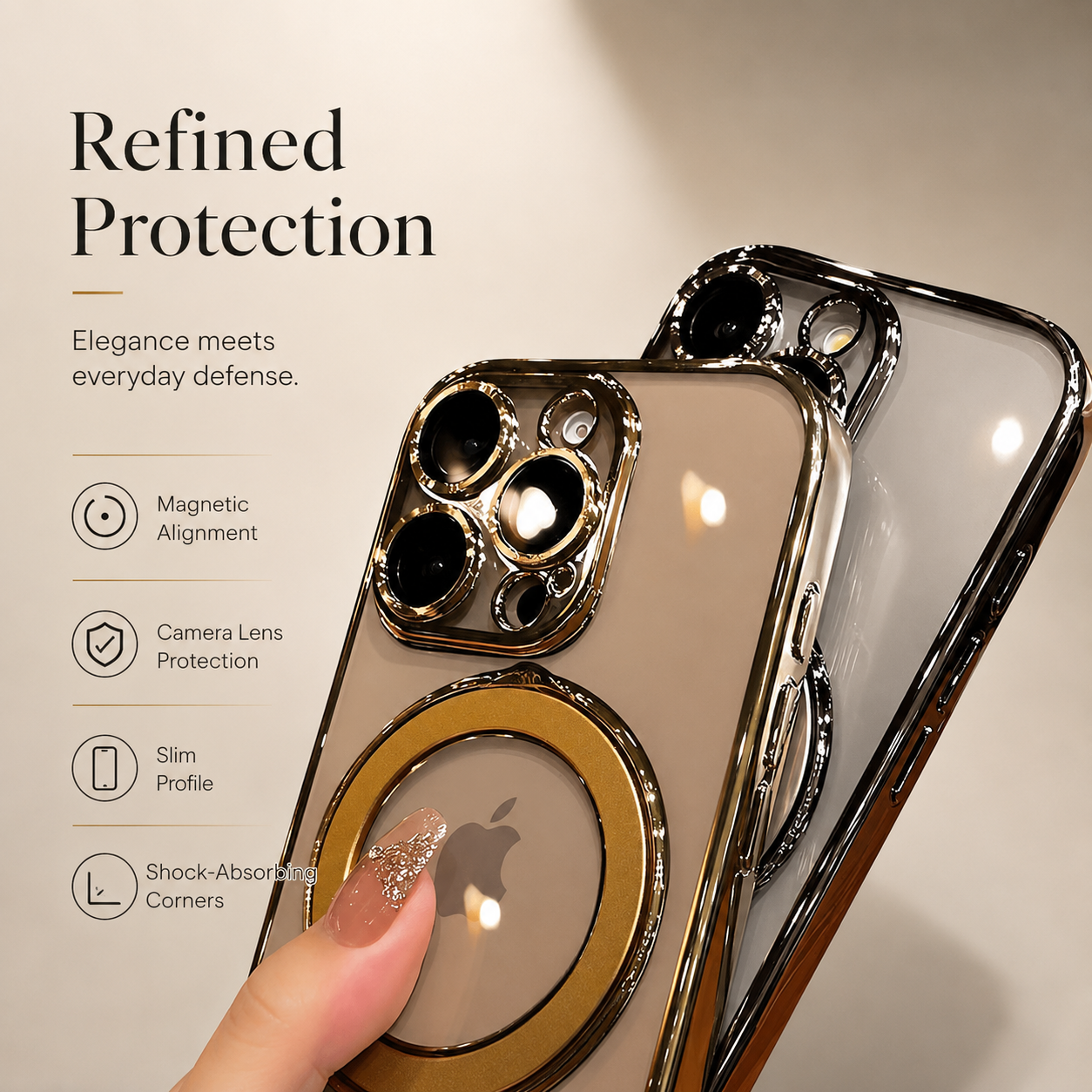 Premium iPhone Case MagSafe Compatible Transparent Acrylic Cover Built-in Stand Shockproof Slim Design