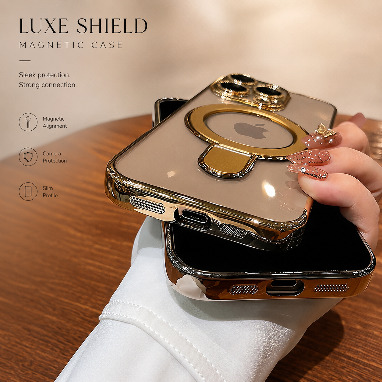 Premium iPhone Case MagSafe Compatible Transparent Acrylic Cover Built-in Stand Shockproof Slim Design