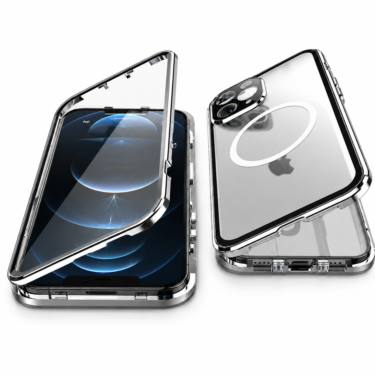 Premium iPhone Case MagSafe Compatible Transparent Aluminum Frame Cover Full Protection