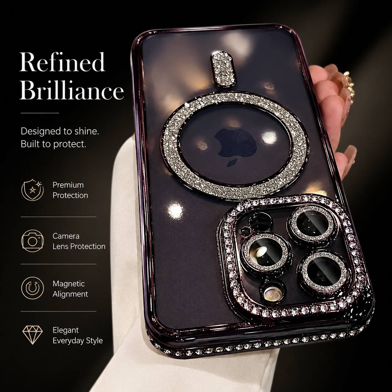 Premium iPhone Case MagSafe Compatible Transparent Glitter Diamond Cover Shockproof Bumper Ultra Thin Protection