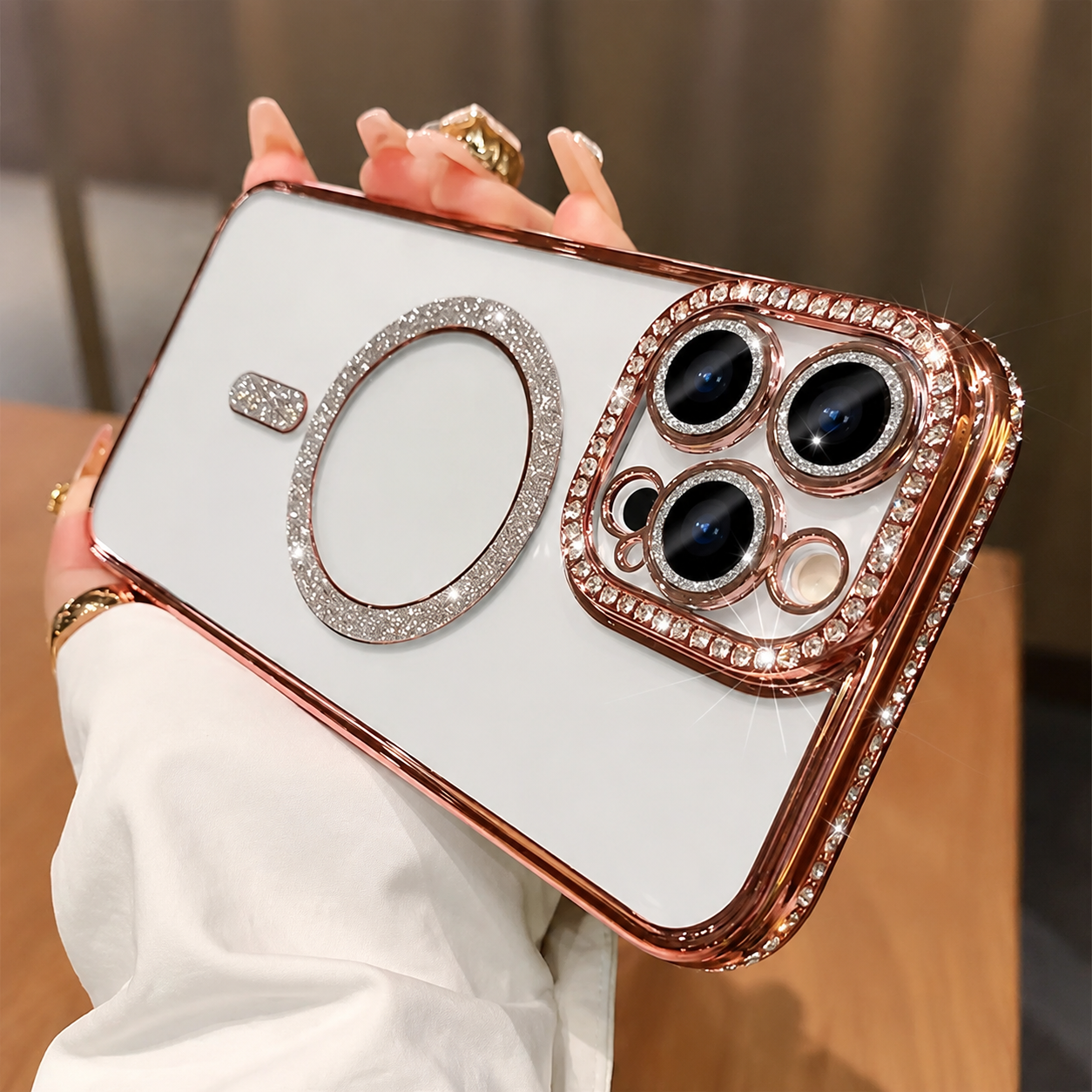 Premium iPhone Case MagSafe Compatible Transparent Glitter Diamond Cover Shockproof Bumper Ultra Thin Protection
