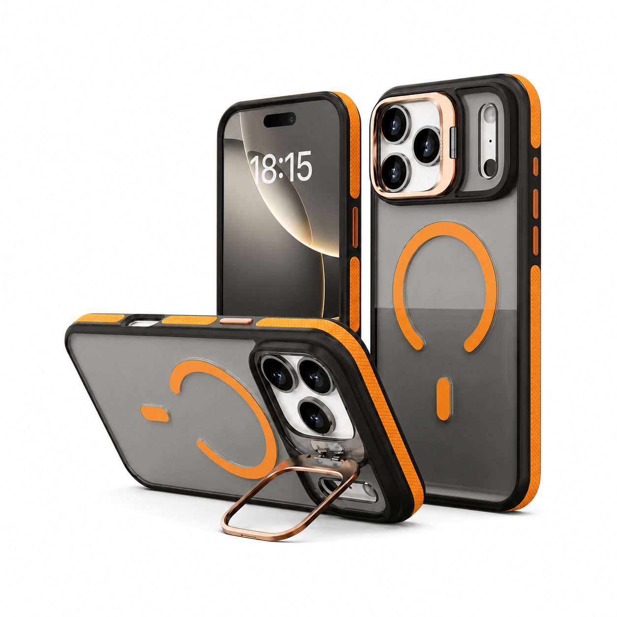 Premium iPhone Case MagSafe Compatible Transparent Matte Cover Built-in Kickstand Shockproof Camera Lens Protection