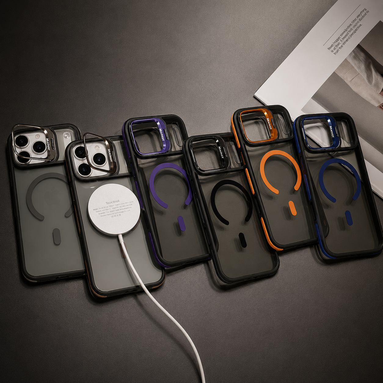 Premium iPhone Case MagSafe Compatible Transparent Matte Cover Built-in Kickstand Shockproof Camera Lens Protection