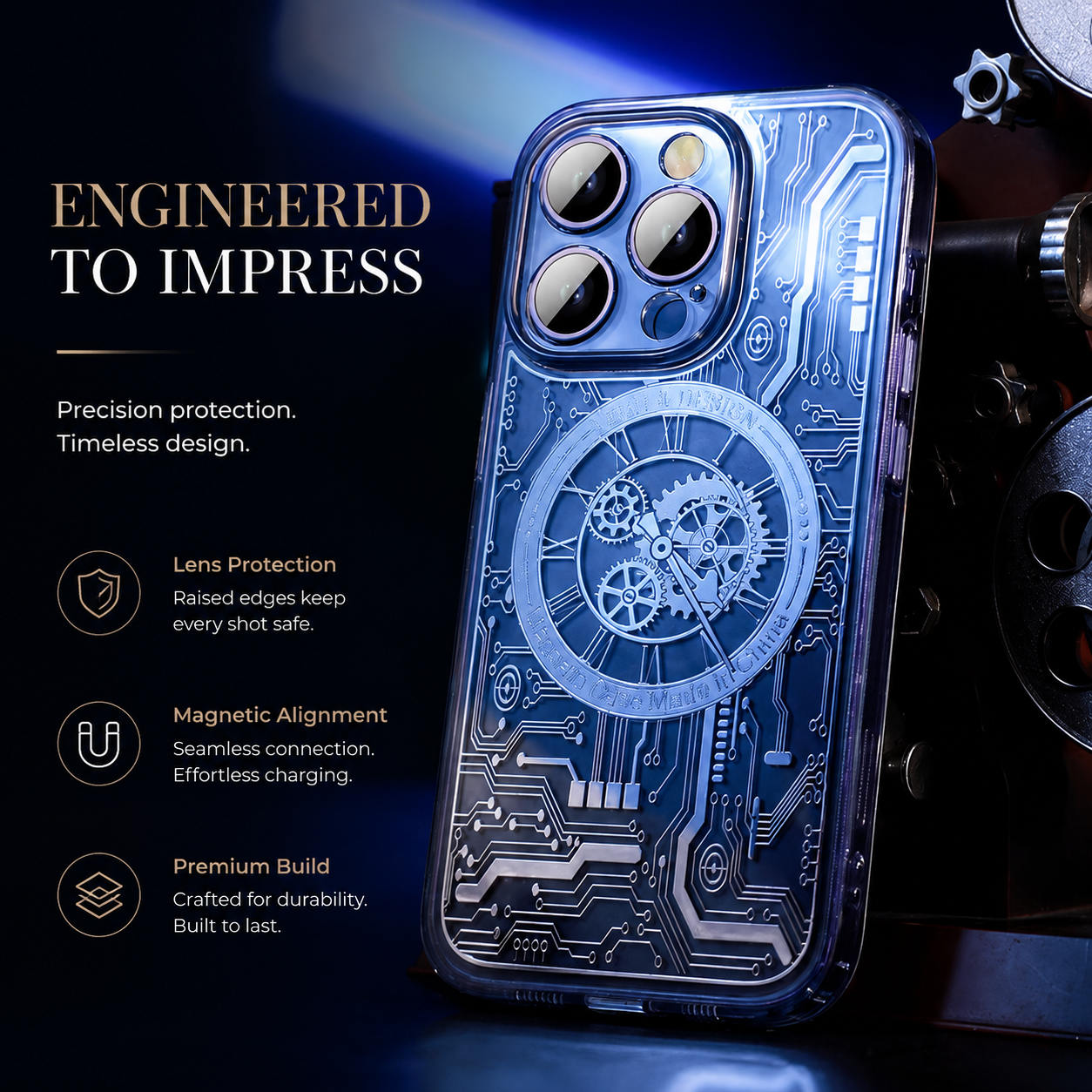 Premium iPhone Case MagSafe Compatible Transparent Mechanical Texture Cover Shockproof Bumper Protection