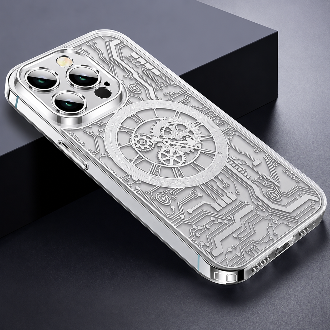 Premium iPhone Case MagSafe Compatible Transparent Mechanical Texture Cover Shockproof Bumper Protection