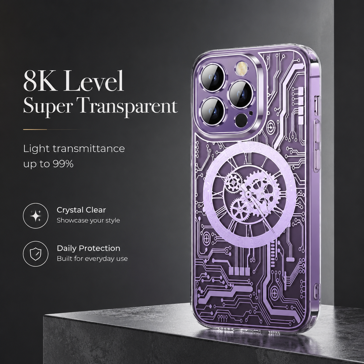 Premium iPhone Case MagSafe Compatible Transparent Mechanical Texture Cover Shockproof Bumper Protection