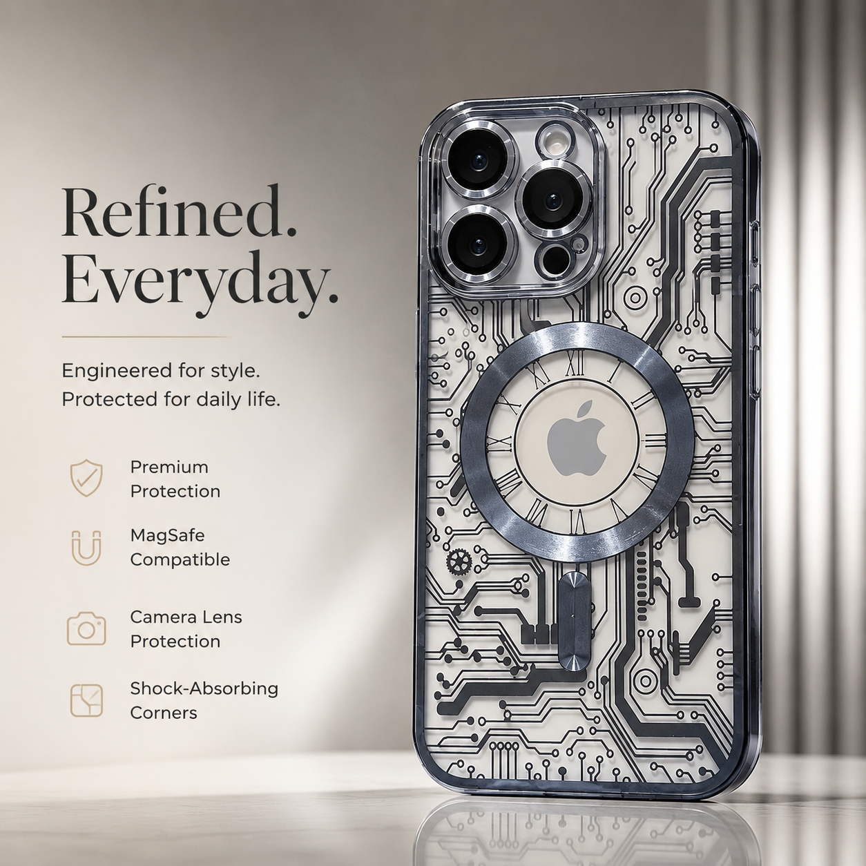 Premium iPhone Case MagSafe Compatible Transparent Mechanical Texture Cover Shockproof Bumper Protection