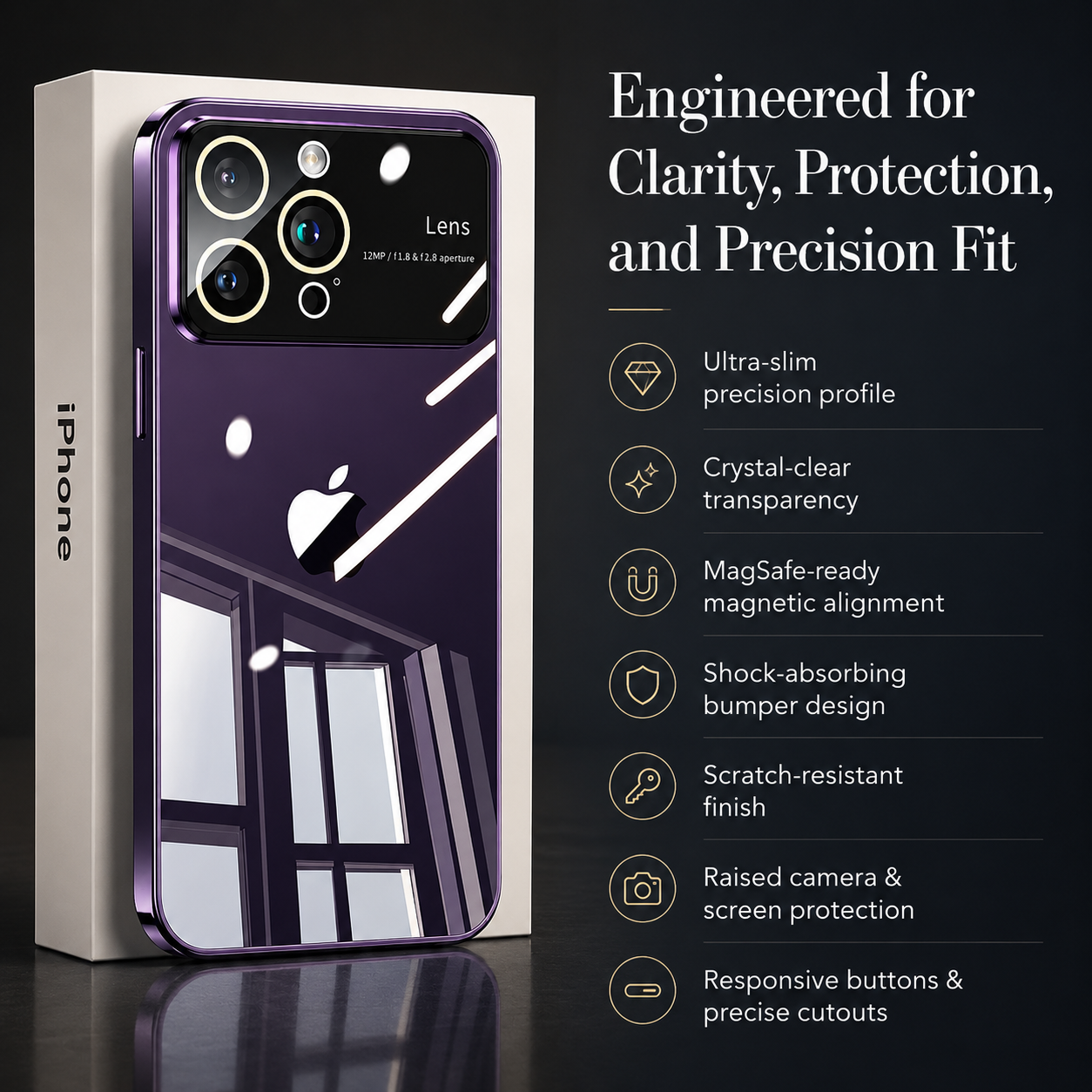 Premium iPhone Case MagSafe Compatible Transparent Shockproof Cover Clear Hard PC Back Silicone Bumper Ultra Thin Protective Case