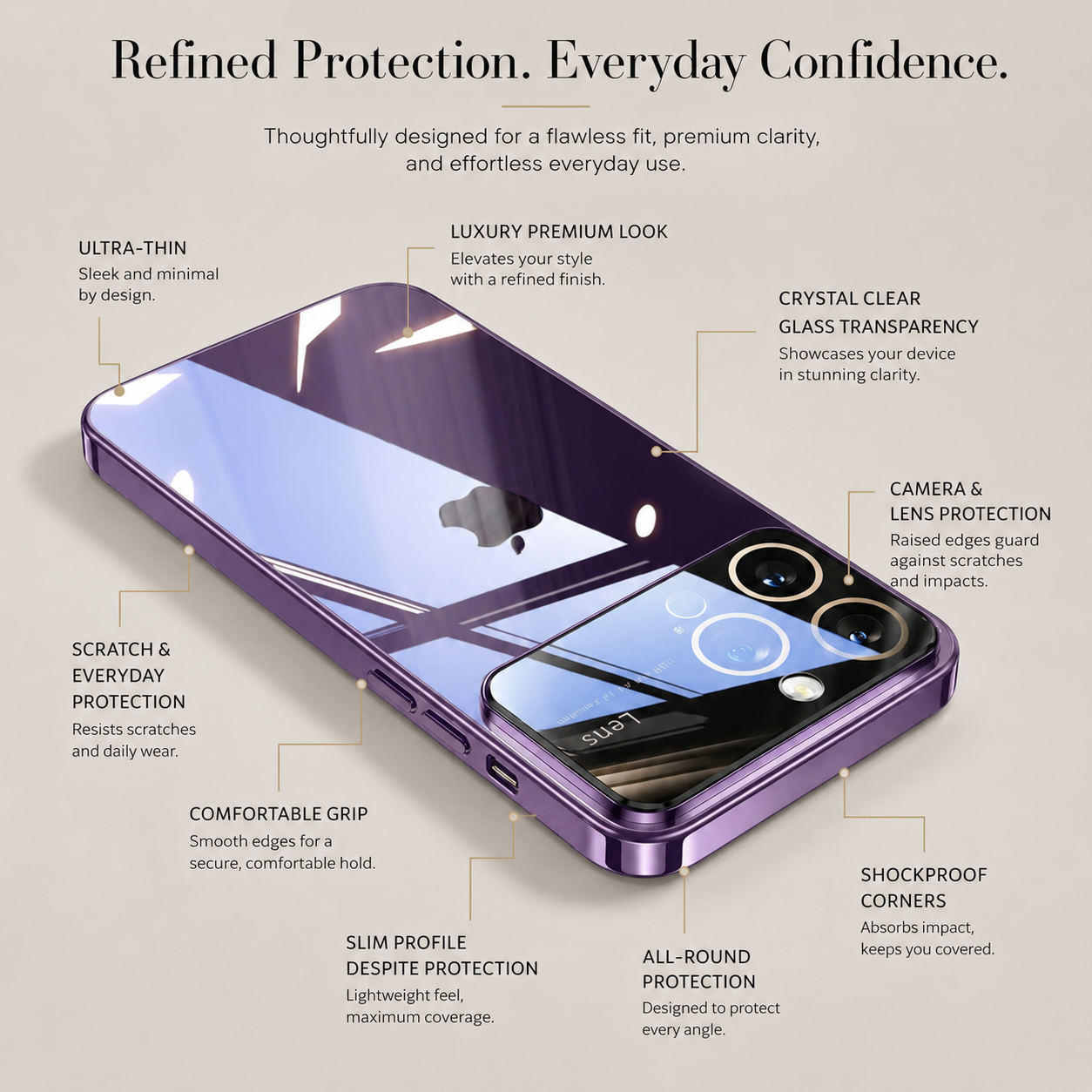 Premium iPhone Case MagSafe Compatible Transparent Shockproof Cover Clear Hard PC Back Silicone Bumper Ultra Thin Protective Case