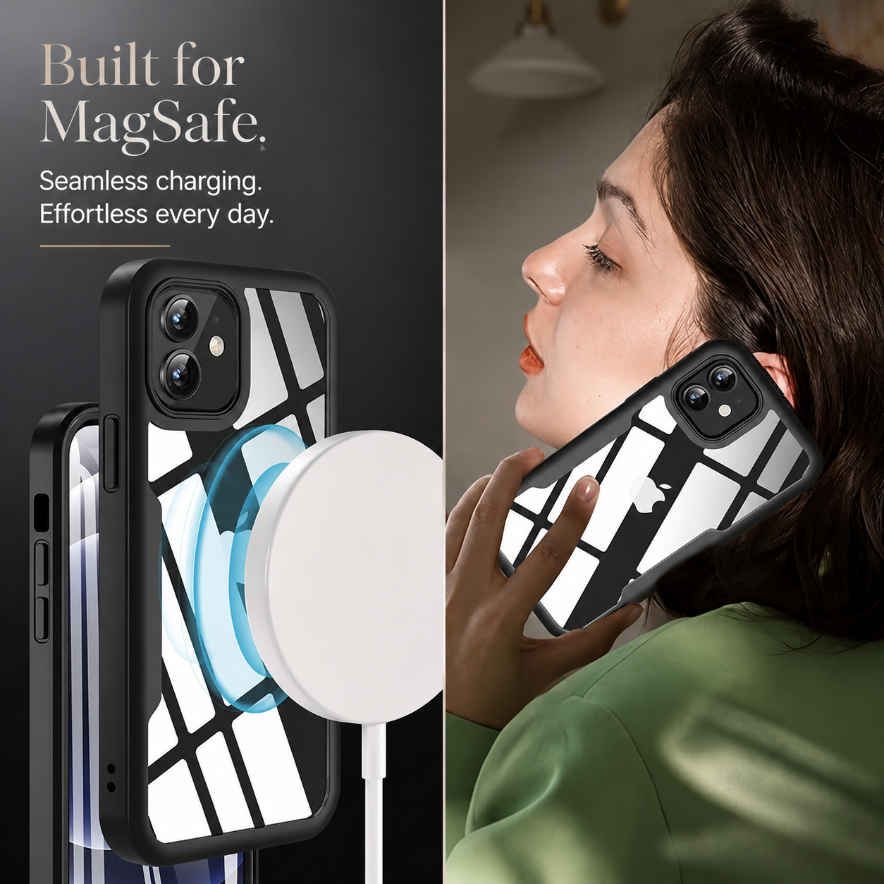 Premium iPhone Case MagSafe Compatible Transparent Silicone Cover Shockproof Full Protection