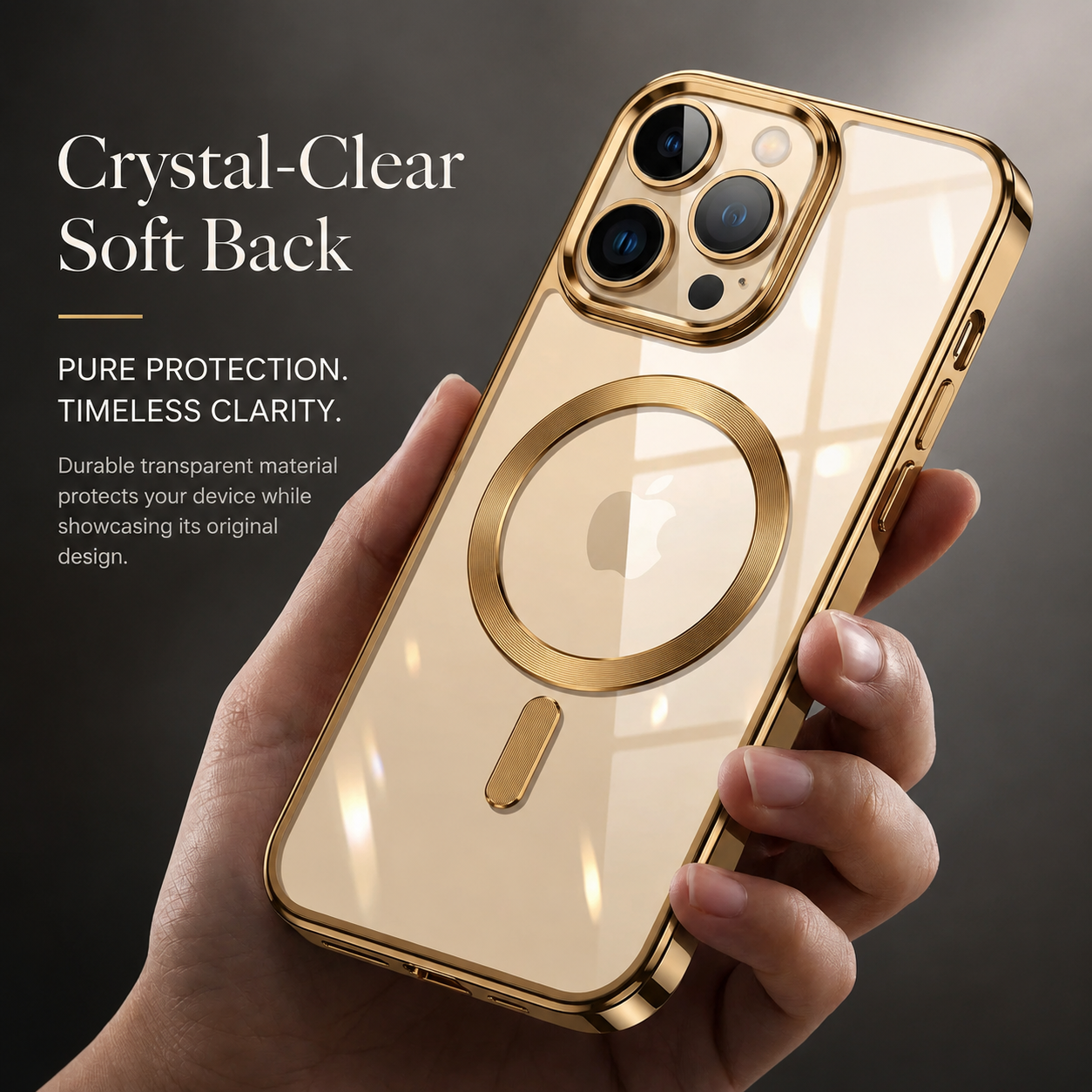 Premium iPhone Case MagSafe Compatible Transparent TPU Cover Desert Gold Shockproof Slim Design