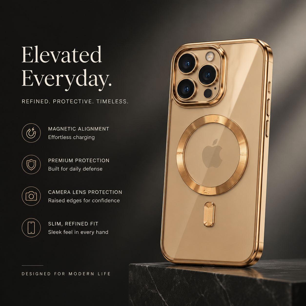 Premium iPhone Case MagSafe Compatible Transparent TPU Cover Desert Gold Shockproof Slim Design