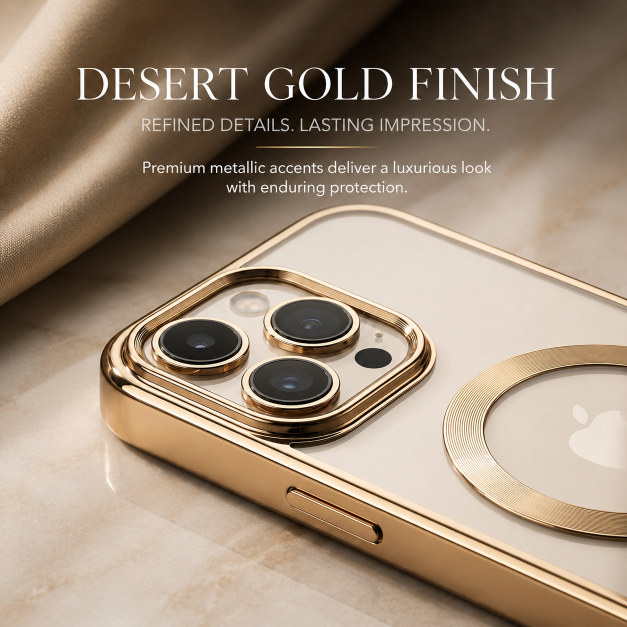 Premium iPhone Case MagSafe Compatible Transparent TPU Cover Desert Gold Shockproof Slim Design