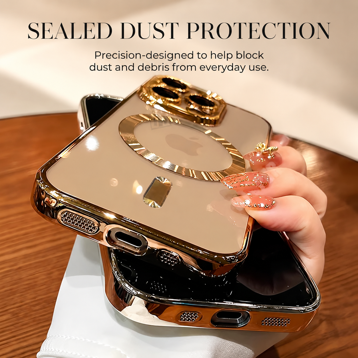 Premium iPhone Case MagSafe Compatible Transparent TPU Cover Desert Gold Shockproof Slim Design