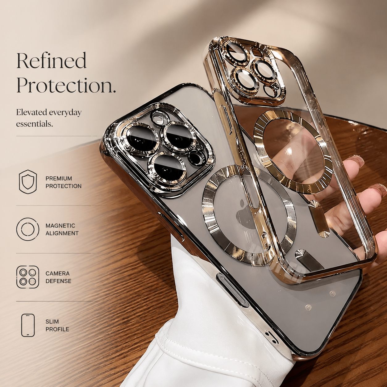 Premium iPhone Case MagSafe Compatible Transparent TPU Cover Desert Gold Shockproof Slim Design
