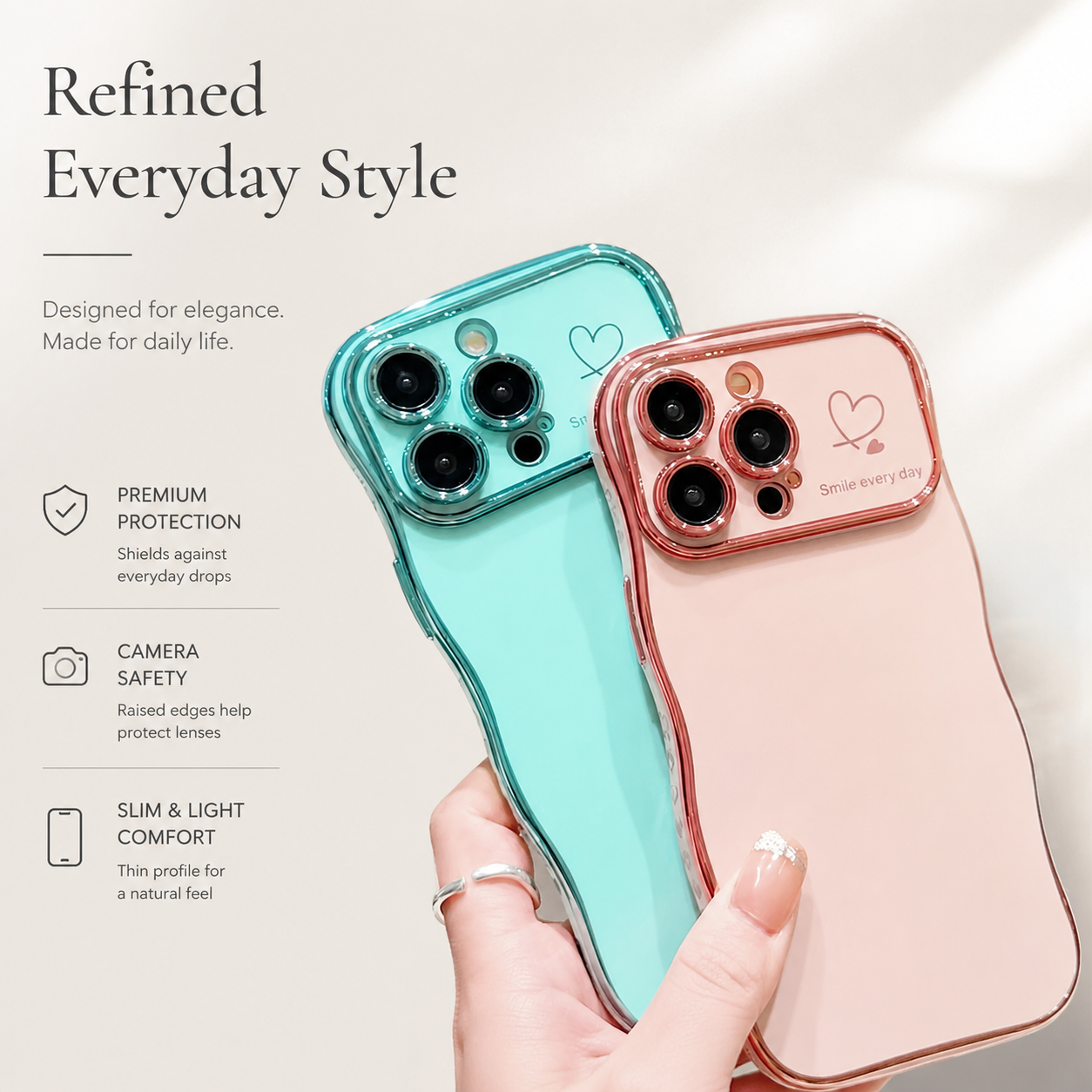 Premium iPhone Case MagSafe Compatible Transparent Wave Heart Cover Shockproof Camera Lens Protection Ultra Thin Design