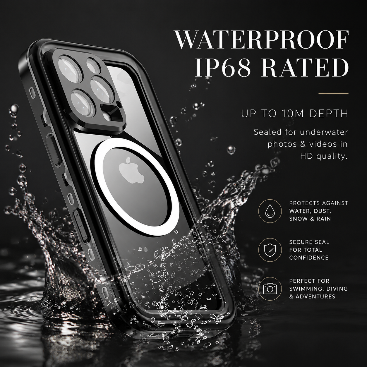 Premium iPhone Case MagSafe Compatible Waterproof IP68 Cover 360° Full Body Shockproof Protection