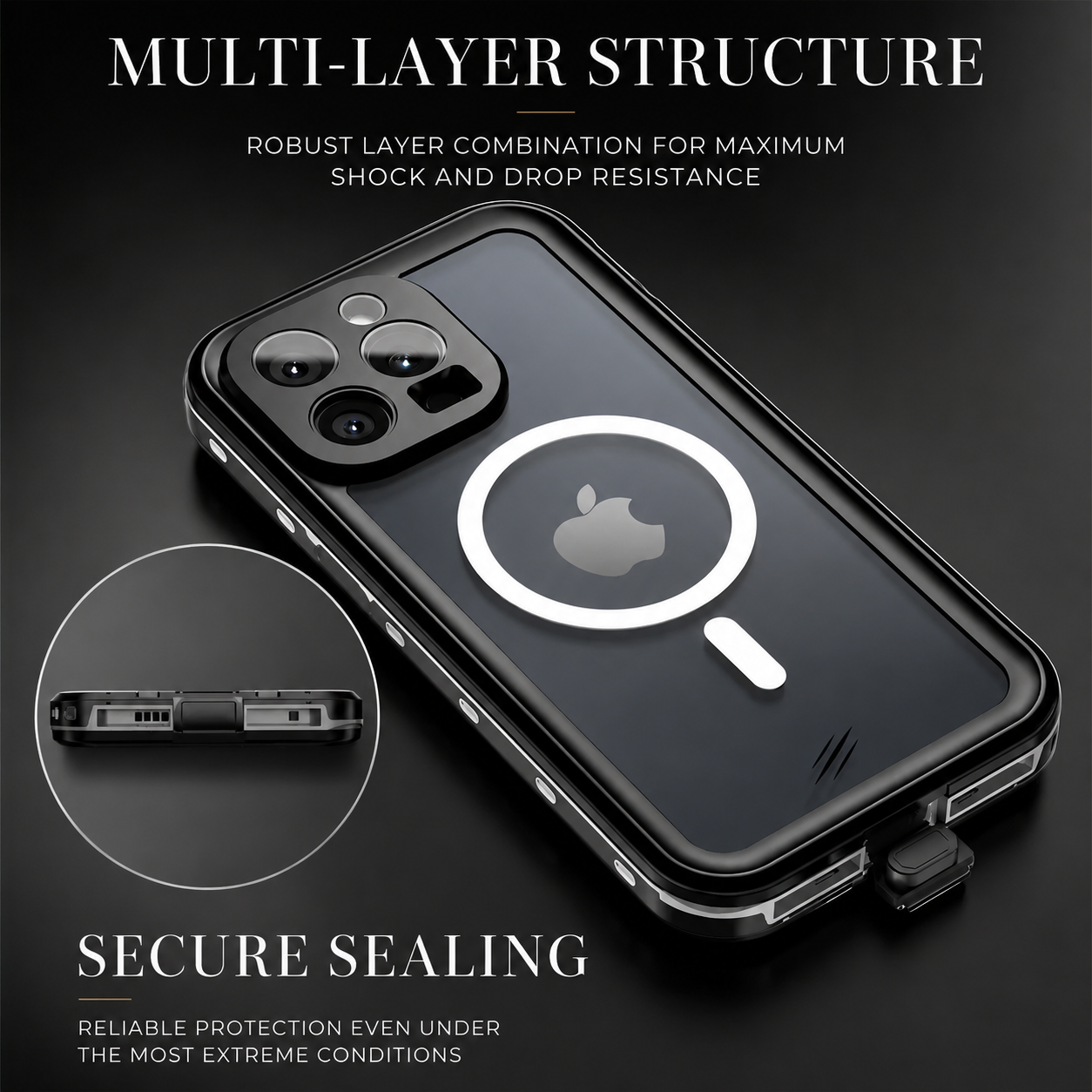 Premium iPhone Case MagSafe Compatible Waterproof IP68 Cover 360° Full Body Shockproof Protection