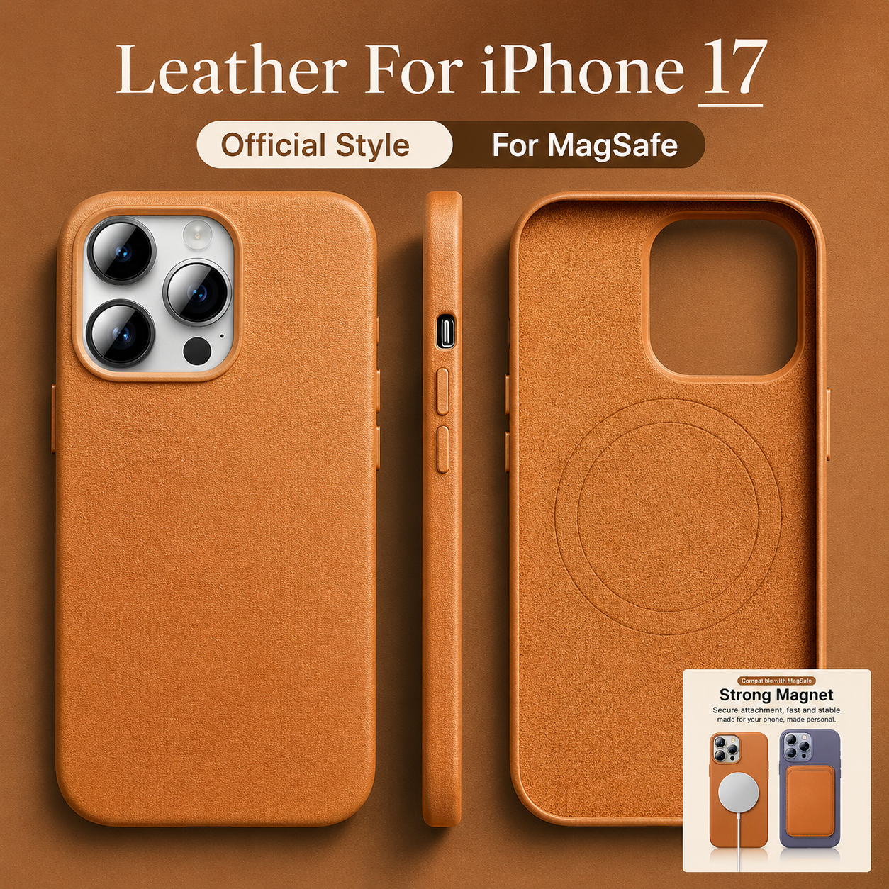 Premium iPhone Case MagSafe Leather Cover Strong Magnetic Support Shockproof Half Wrapped Slim Protective Design