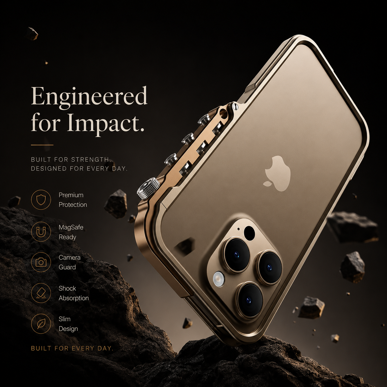 Premium iPhone Case Magnetic Aluminum Alloy Cyberpunk Bumper Shockproof Heat Dissipation Non Slip Lightweight Protective Frame
