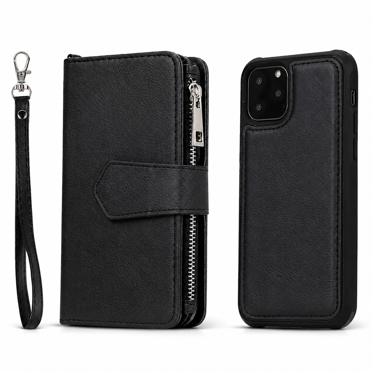 Premium iPhone Case Magnetic Detachable Wallet Flip Cover PU Leather Card Holder Stand Feature Full Protection