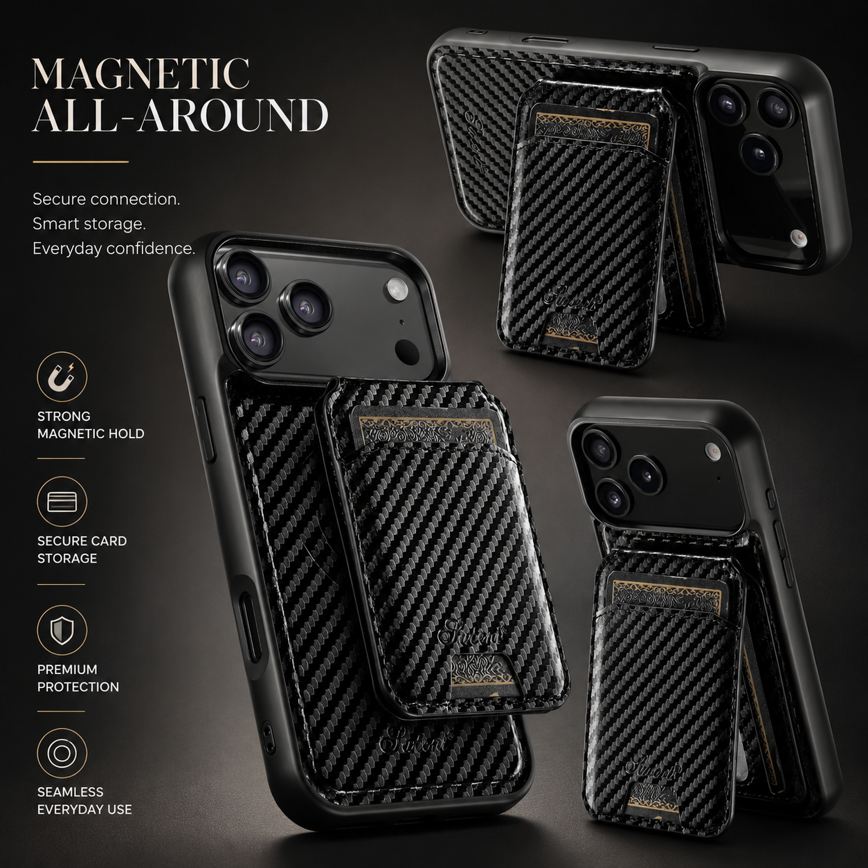 Premium iPhone Case Magnetic Faux Leather Wallet Cover Card Holder Stand MagSafe Shockproof Slim Full Coverage