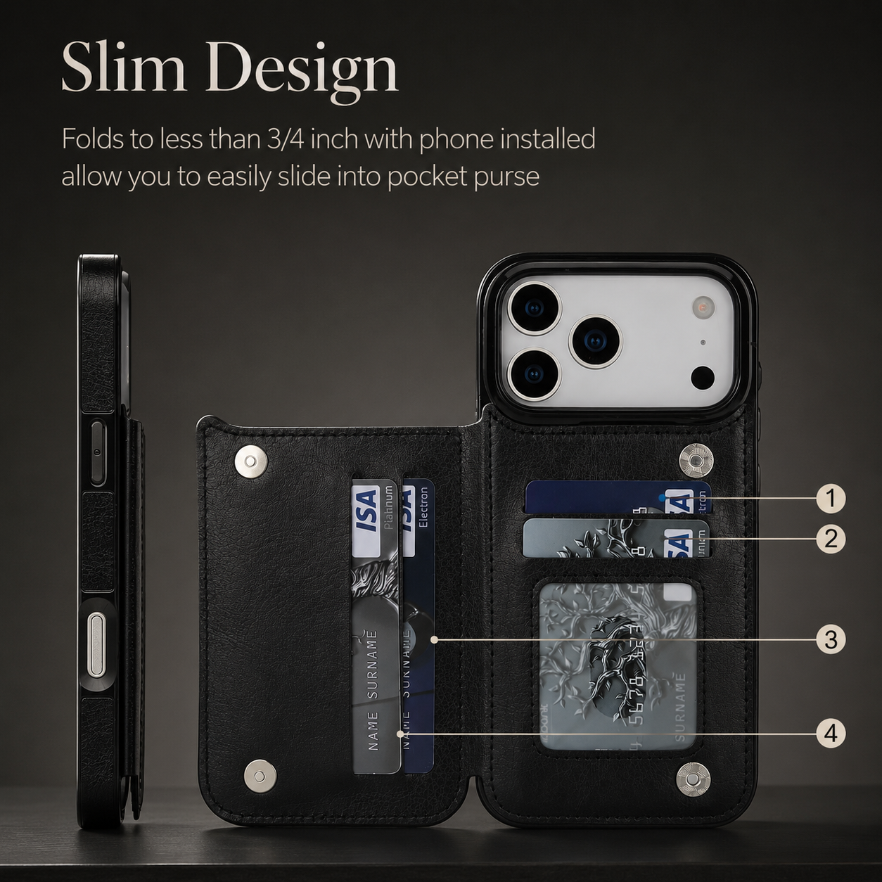 Premium iPhone Case Magnetic Flip Wallet Cover Faux Leather Card Holder Kickstand Shockproof Full Protection