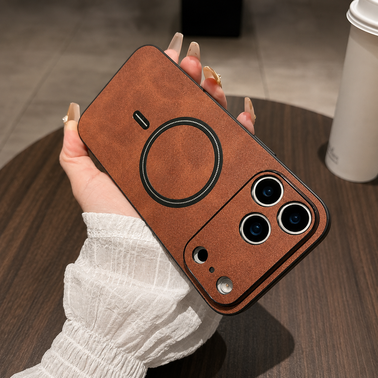 Premium iPhone Case Magnetic Leather Cover MagSafe Compatible Wireless Charging Shockproof Slim Full Coverage