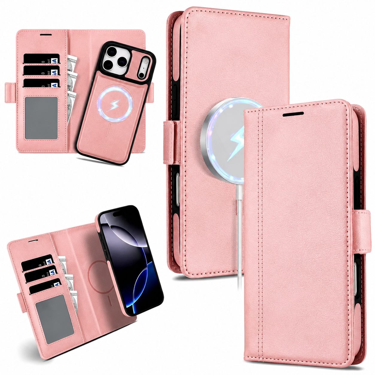 Premium iPhone Case Magnetic Leather Wallet Cover Flip Card Holder MagSafe Dual Layer Shockproof Matte Protection