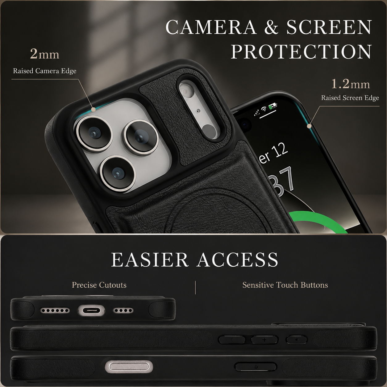 Premium iPhone Case Magnetic Leather Wallet Cover Flip Card Holder MagSafe Dual Layer Shockproof Matte Protection