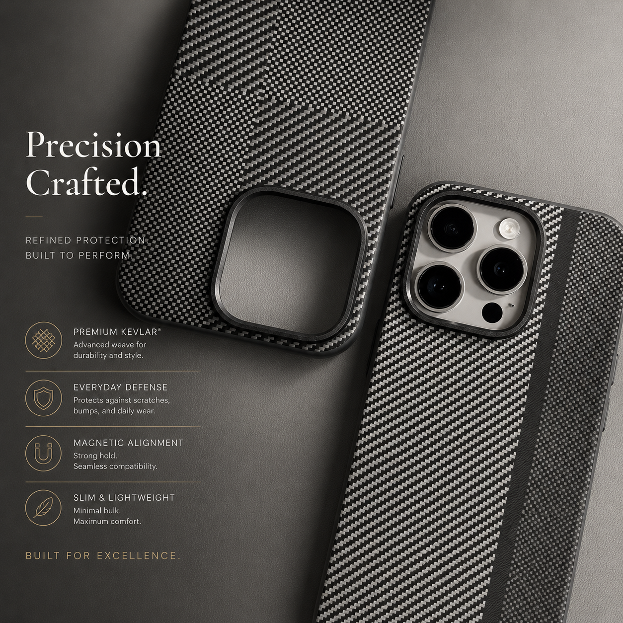 Premium iPhone Case Matte Carbon Fiber Magnetic Shockproof Hybrid Protective Cover with Metal Camera Frame