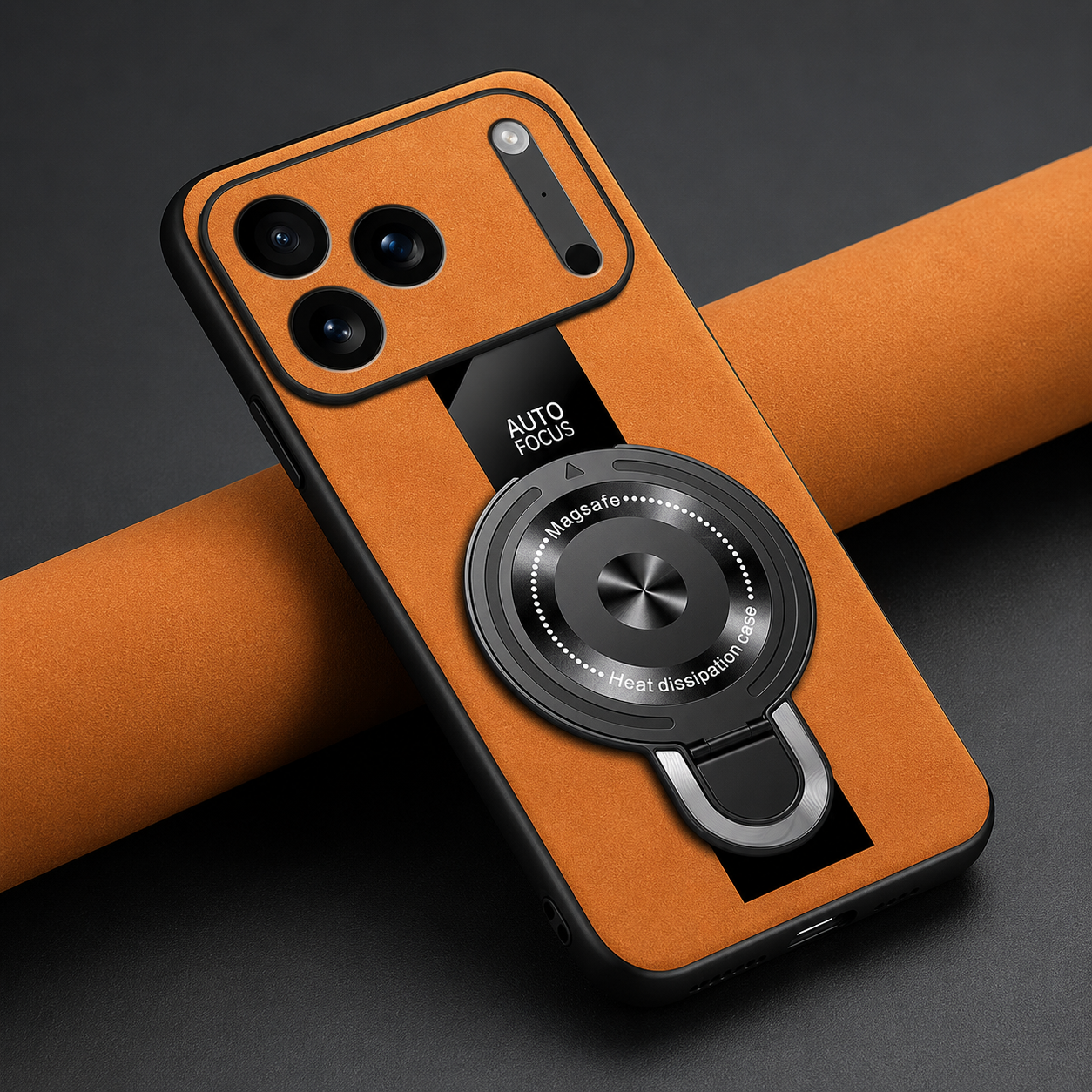 Premium iPhone Case Matte Fiber MagSafe Compatible Magnetic Ring Stand Shockproof Protective Cover