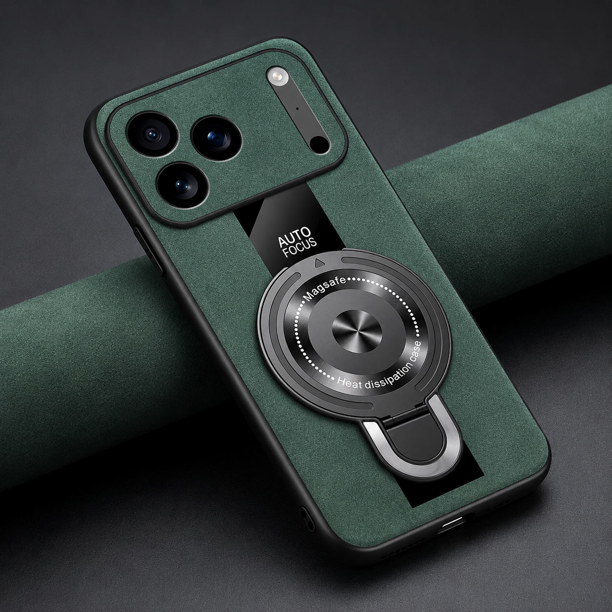 Premium iPhone Case Matte Fiber MagSafe Compatible Magnetic Ring Stand Shockproof Protective Cover