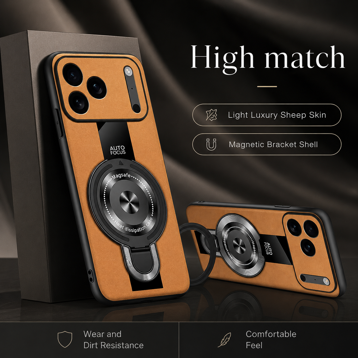 Premium iPhone Case Matte Fiber MagSafe Compatible Magnetic Ring Stand Shockproof Protective Cover