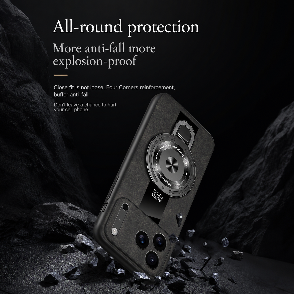Premium iPhone Case Matte Fiber MagSafe Compatible Magnetic Ring Stand Shockproof Protective Cover