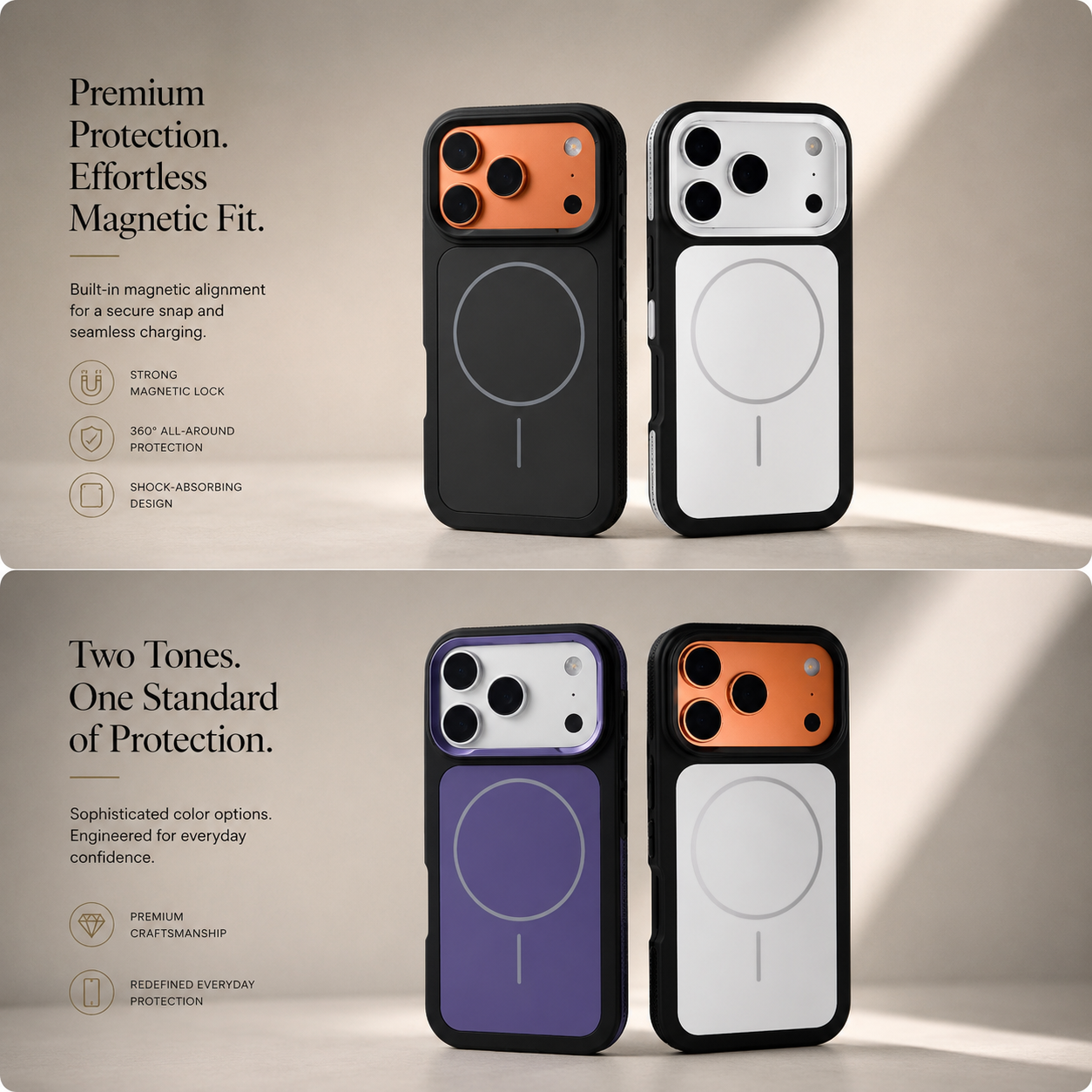 Premium iPhone Case Matte Frosted MagSafe Compatible Magnetic Armor Cover Shockproof PC TPU Protective Case