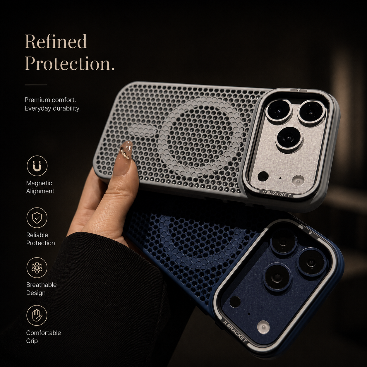 Premium iPhone Case Mesh Cooling Camera Mount Cover MagSafe Compatible Shockproof Protective Case