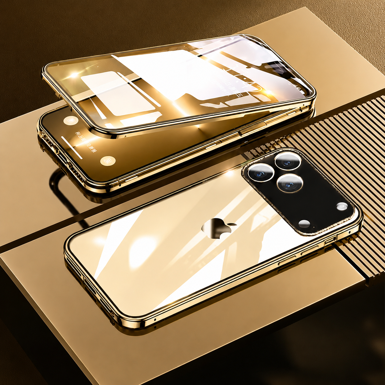 Premium iPhone Case Metal Magnetic Double Sided Glass Cover Full Protection Snap Lock Bumper Protective Case