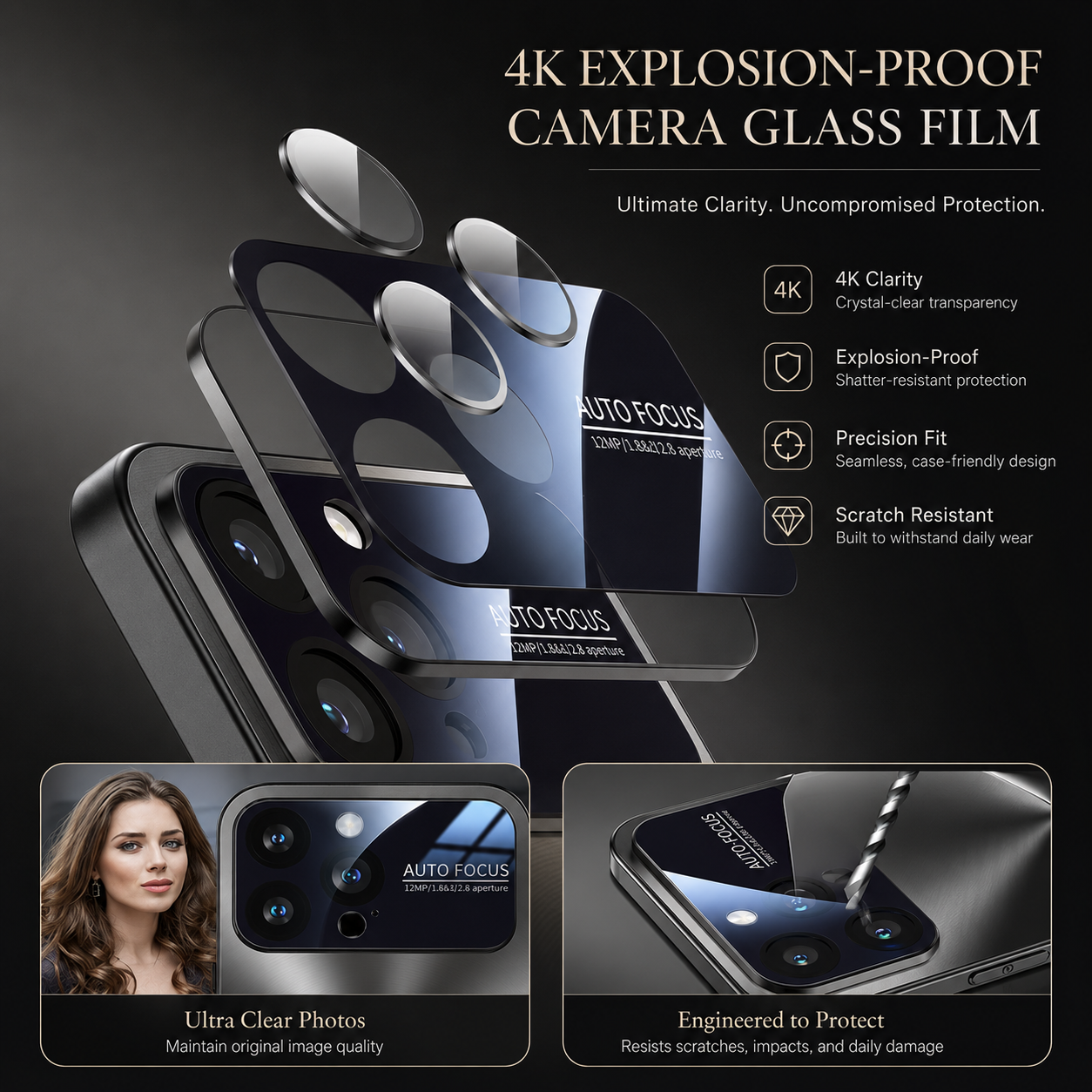 Premium iPhone Case Metal Window Cover Shockproof Silicone Frame Camera Protection Heavy Duty Protective Case