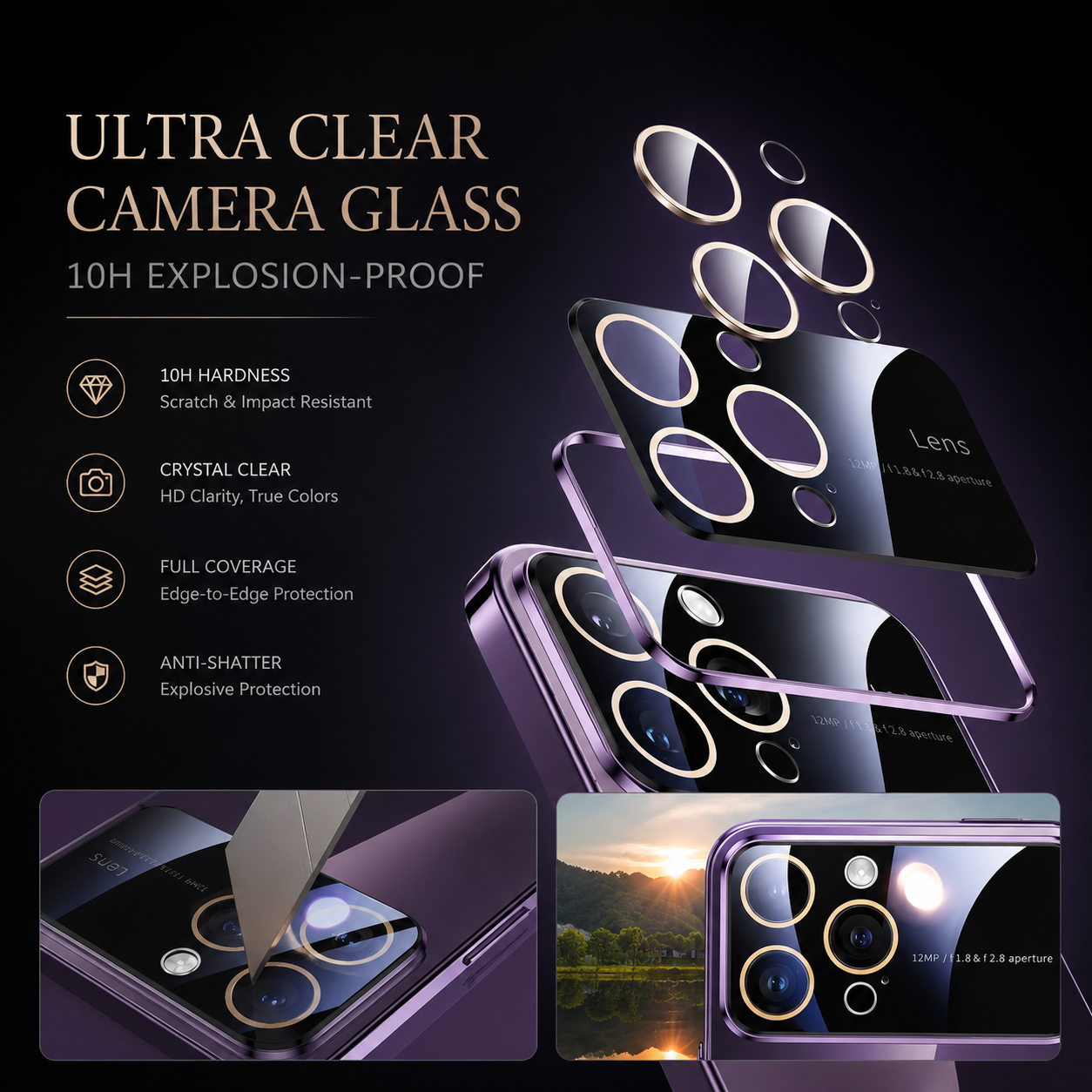 Premium iPhone Case Metal Window Cover Shockproof Silicone Frame Camera Protection Heavy Duty Protective Case