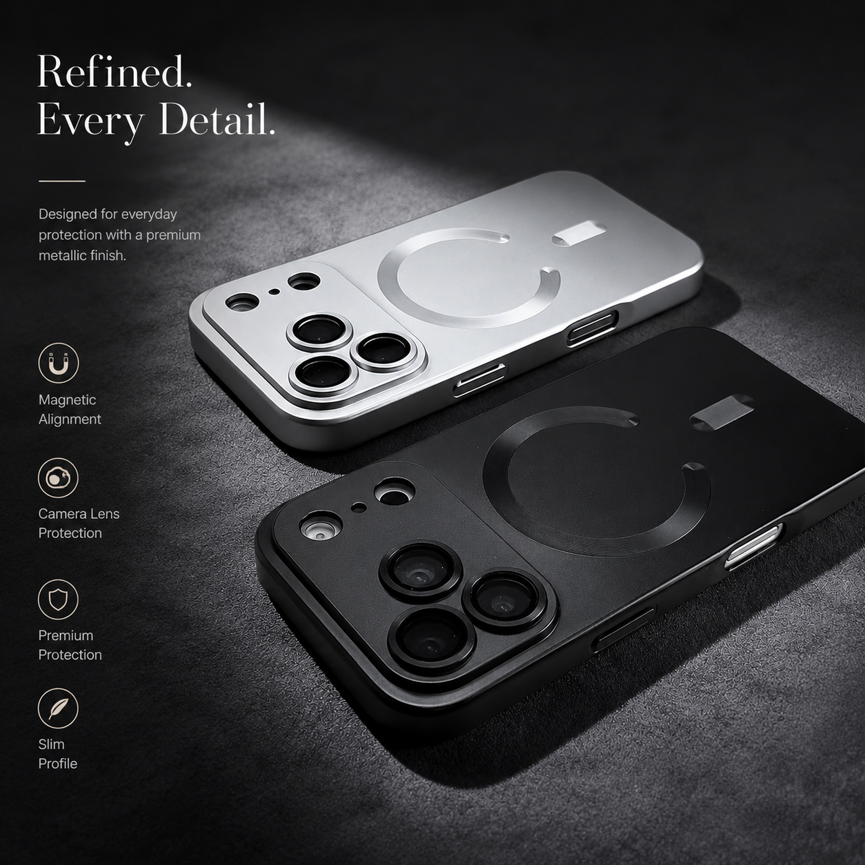 Premium iPhone Case Metallic Paint Magnetic Cover MagSafe Compatible Soft TPU Shockproof Lens Protection Case