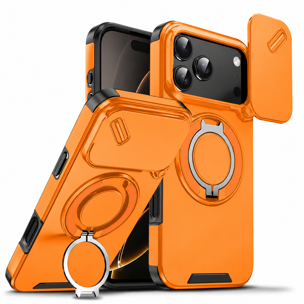 Premium iPhone Case Military Armor Magnetic Ring Stand Shockproof Protective Cover Full Lens Protection Dual Layer Full Coverage