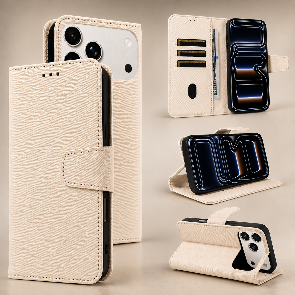 Premium iPhone Case PU Leather Magnetic Wallet Cover Shockproof Protective Fashion Full Coverage Case