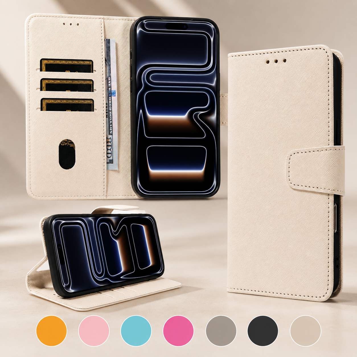 Premium iPhone Case PU Leather Magnetic Wallet Cover Shockproof Protective Fashion Full Coverage Case