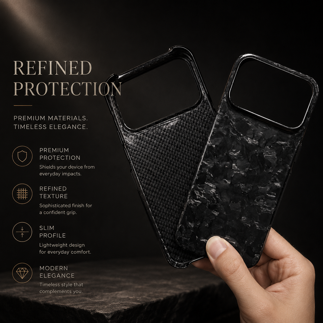 Premium iPhone Case Real Forged Carbon Fiber Lightweight Slim Cover Anti Fingerprint Non Slip Tough Protective Case